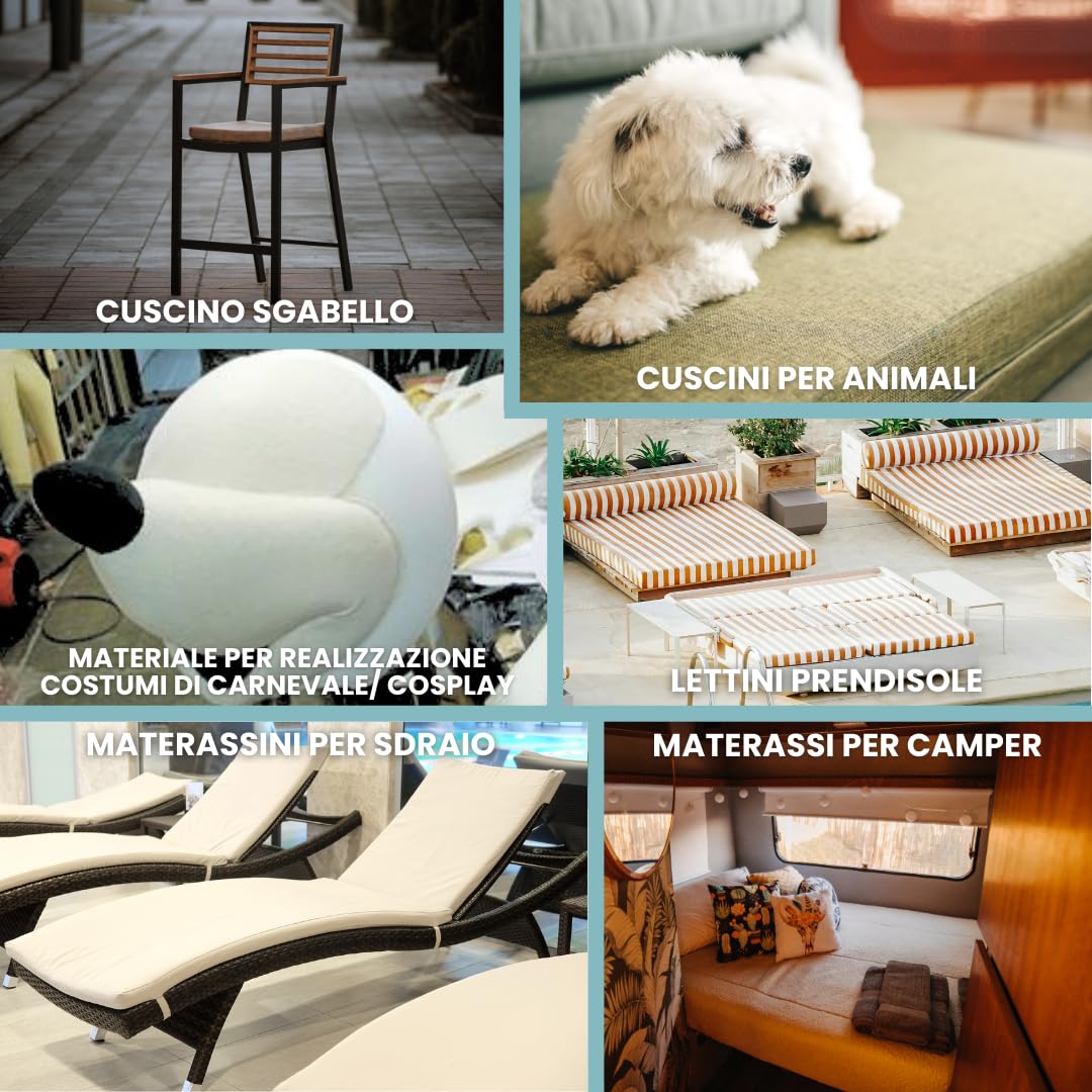 TENDAGGIMANIA Gommapiuma per Imbottitura Densità 18-25-30 - Lastra 200x100cm - Spessore 1-10 Cm - Spugna per Imbottitura Divani,Cuscini, Sedie, Artigianato, Fai da Te (Densità 25-Spessore 5 cm)