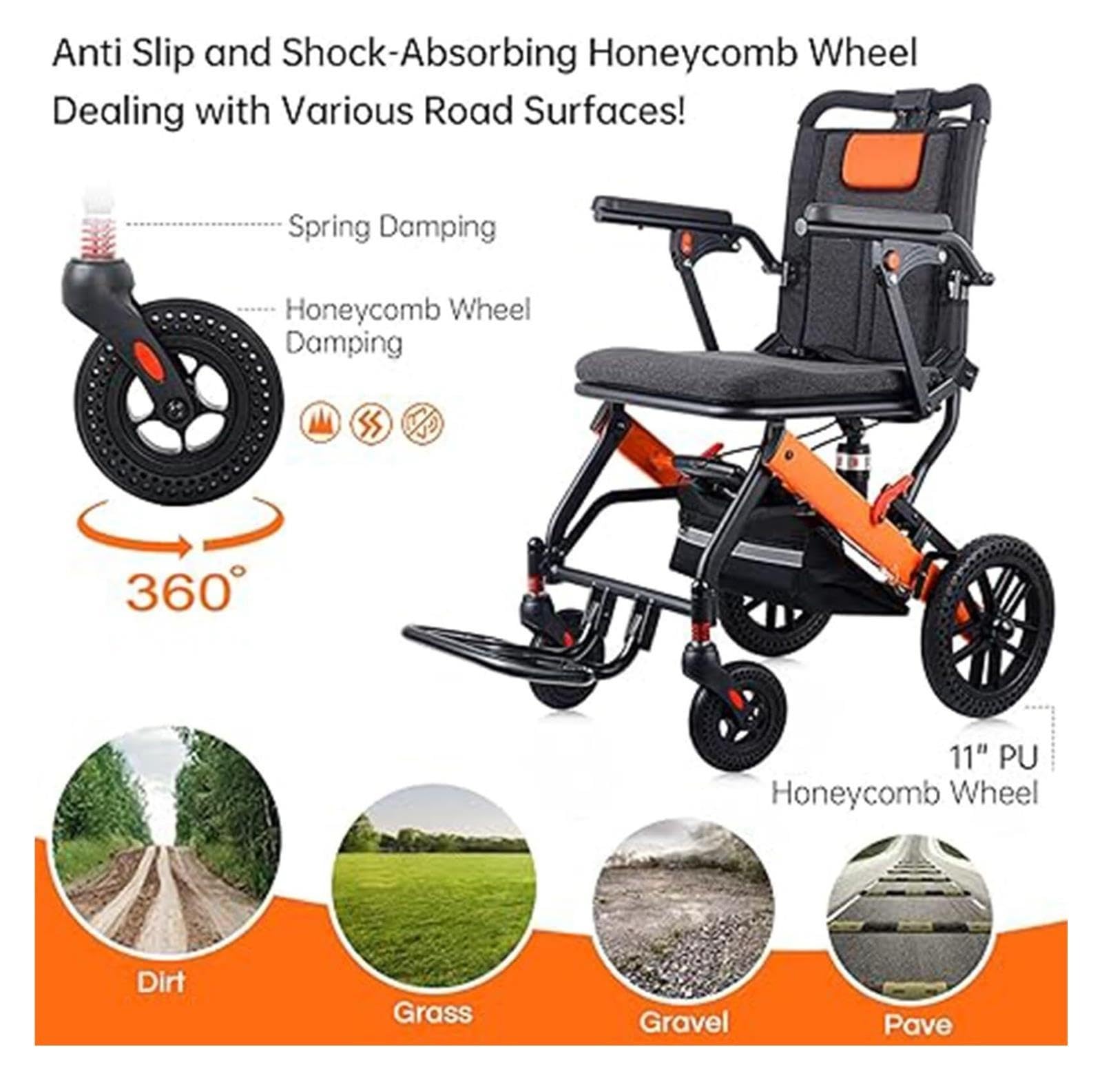 Silla de ruedas de transporte plegable, ligera para viaje