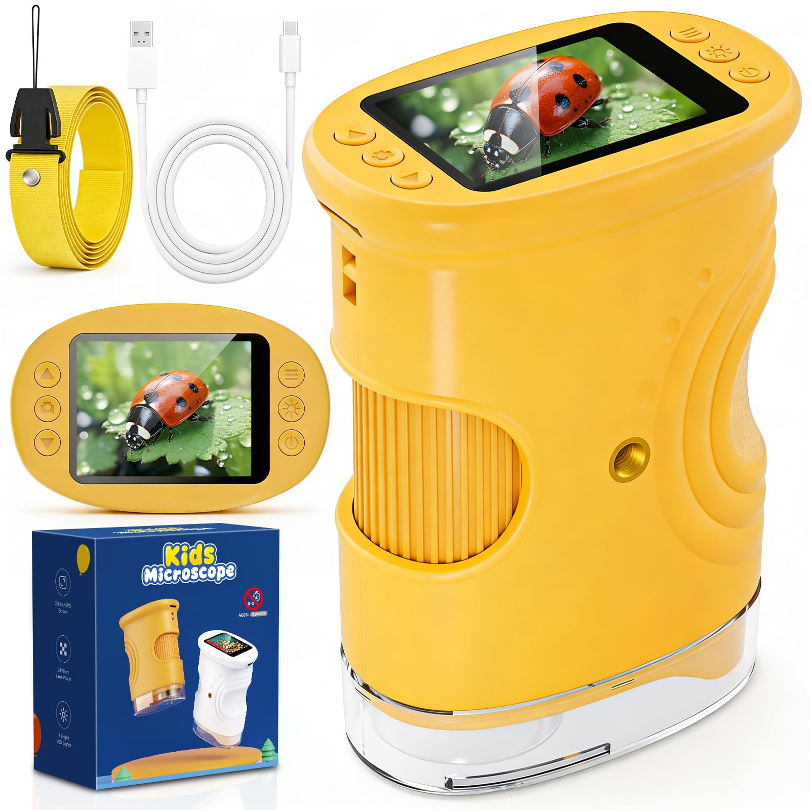 Numérique pour Enfants 1000X, 2.0 Pouces Microscope Enfant, 8 LED, USB Rechargeable, Jouet Scientifique et Éducatif, Sciences de Plein air pour Les 3 Ans et Plus, garçons et Filles