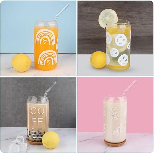 Miniatura 5 de KAUND 4 tazas de café helado con pajita de vidrio vasos de lata de cerveza con impresión bohemia de sublimación de 16 onzas ideal para cócteles