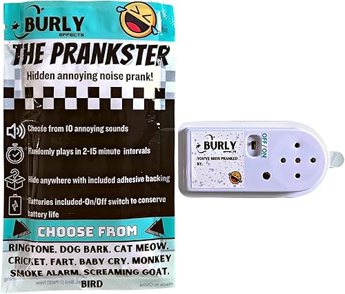 Miniatura 1 de Burly Effects Broma para hacer ruido oculto, 10 sonidos diferentes, tono de llamada, perro, gato, grillo, pedo, llanto de bebé, alarma de humo,