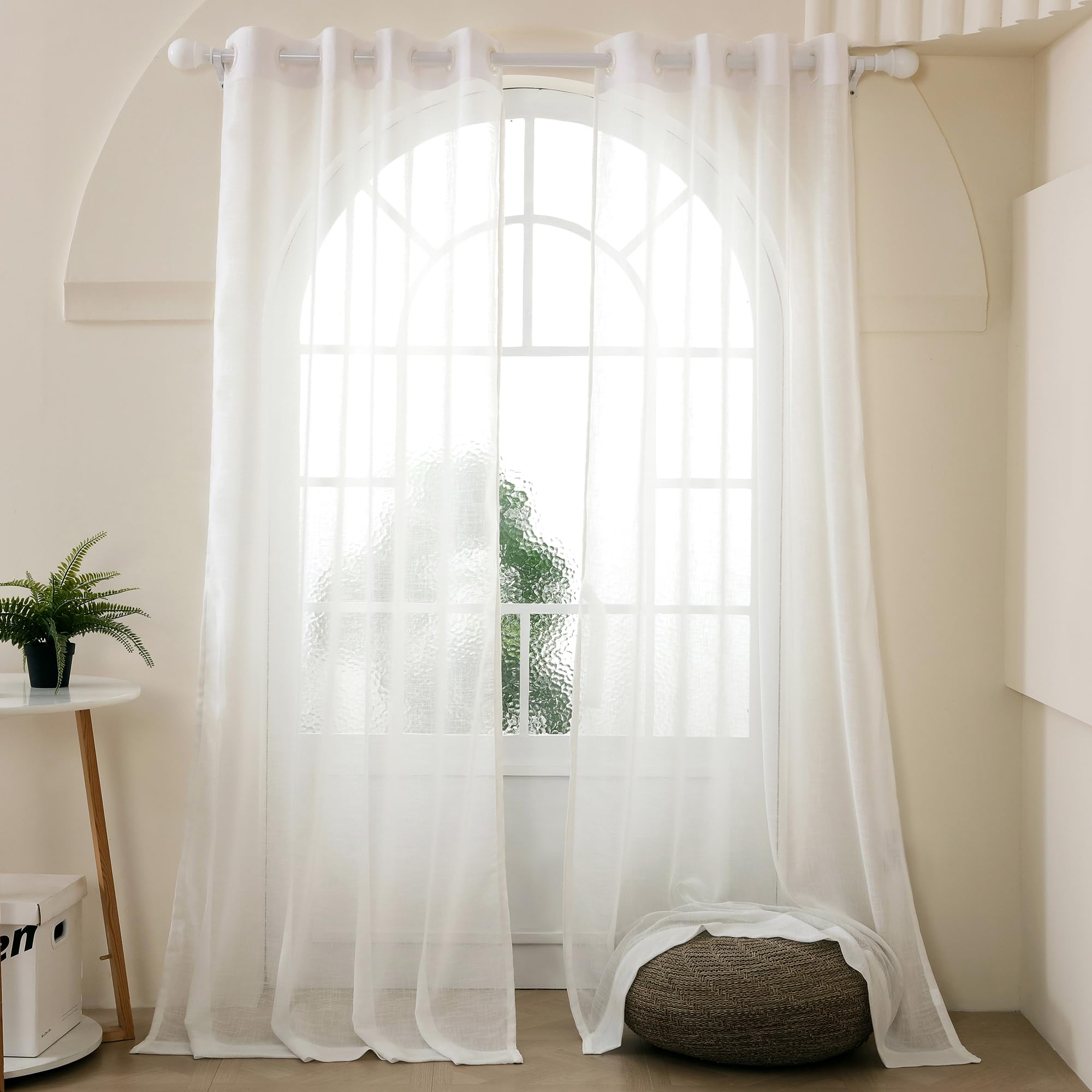 Story@Home Door Sheer Curtains 7 Feet Long Set of 2 | Solid Printed | Semi Transparent Curtain | Net Curtains | Curtain for Living Room | (118 x 215 cm, Off White) | Perfect for Home Decors