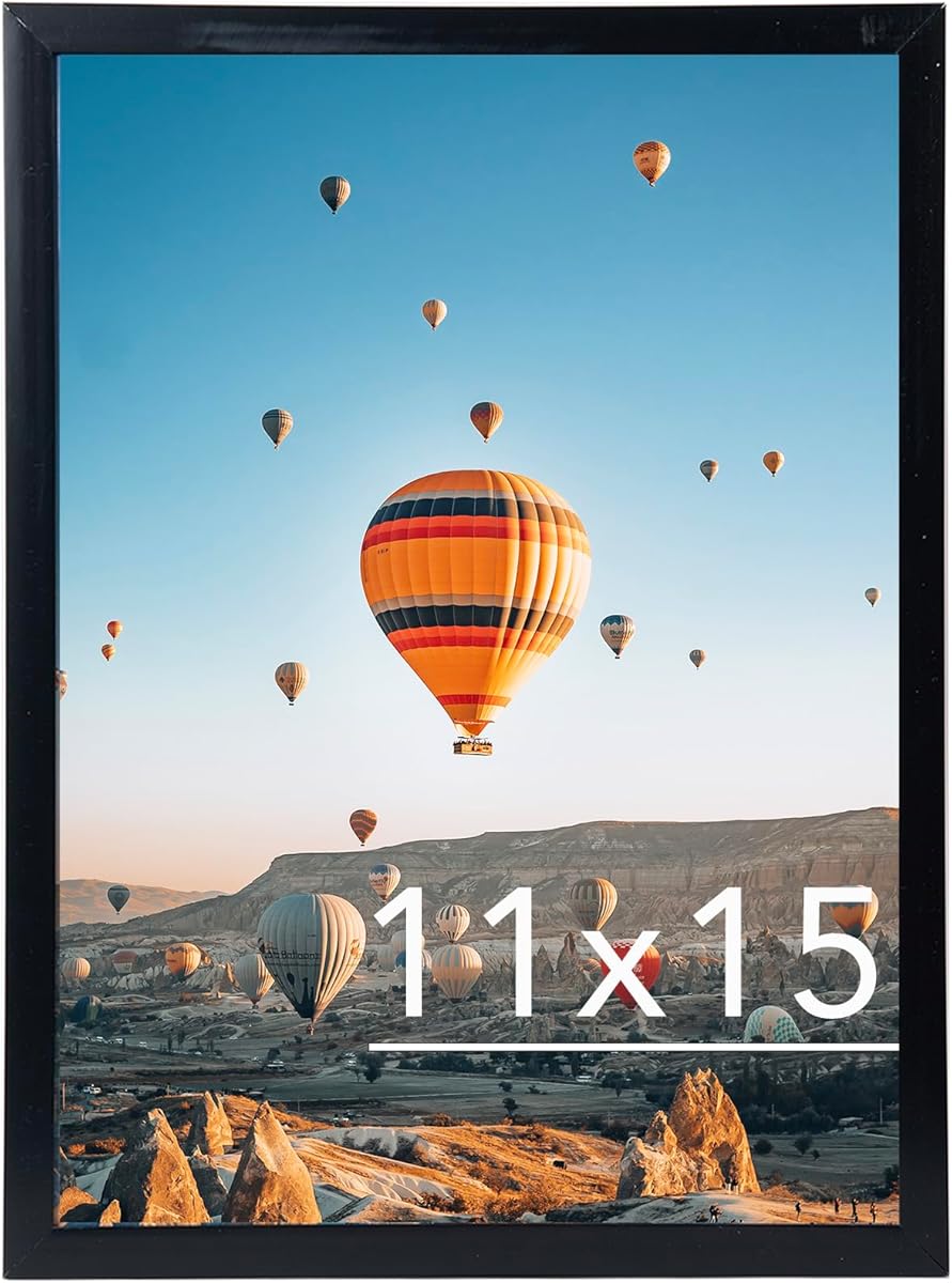 11x15 inch Picture Frame, Horizontal and Vertical Formats for Wall Hanging, 11 x 15 Wall Gallery Poster Photo Frame with Shatter Resistant Plexiglass, Black