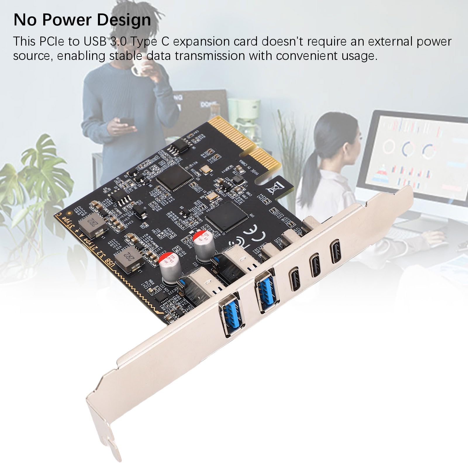 banapoy Scheda PCIE USB 3.0, Scheda di Espansione da 10 Gbps PCI Express a USB Tipo C con 2 Porte 3.0 e Porte C, per PC Desktop