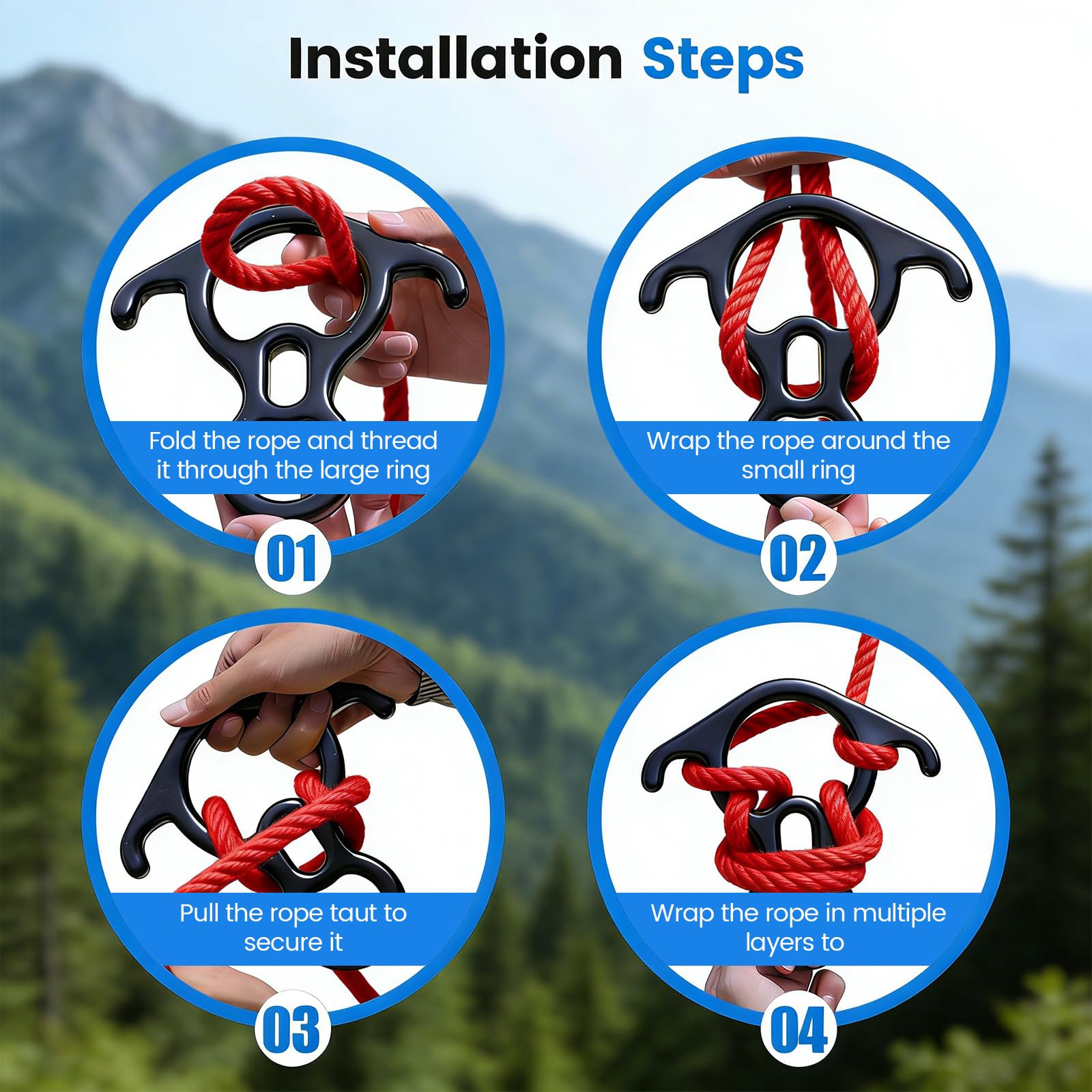 Rotule Pivotante 360° Kit Complet, 30kN Rotule + 50kN Anneau 8 Cornes + 2x25kN Mousquetons, Articulation Pivotante Roulement à Billes pour Soie Aérienne Yoga Escalade Balançoire Hamac, Noir Rouge