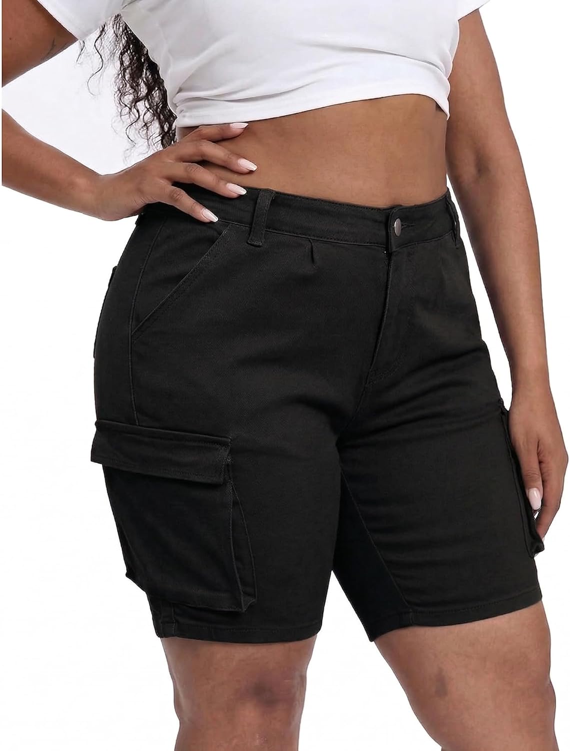 Gocolloa Womens Plus Size Jean Shorts Stretchy Cargo Bermuda Shorts High Waisted Y2k Denim Shorts