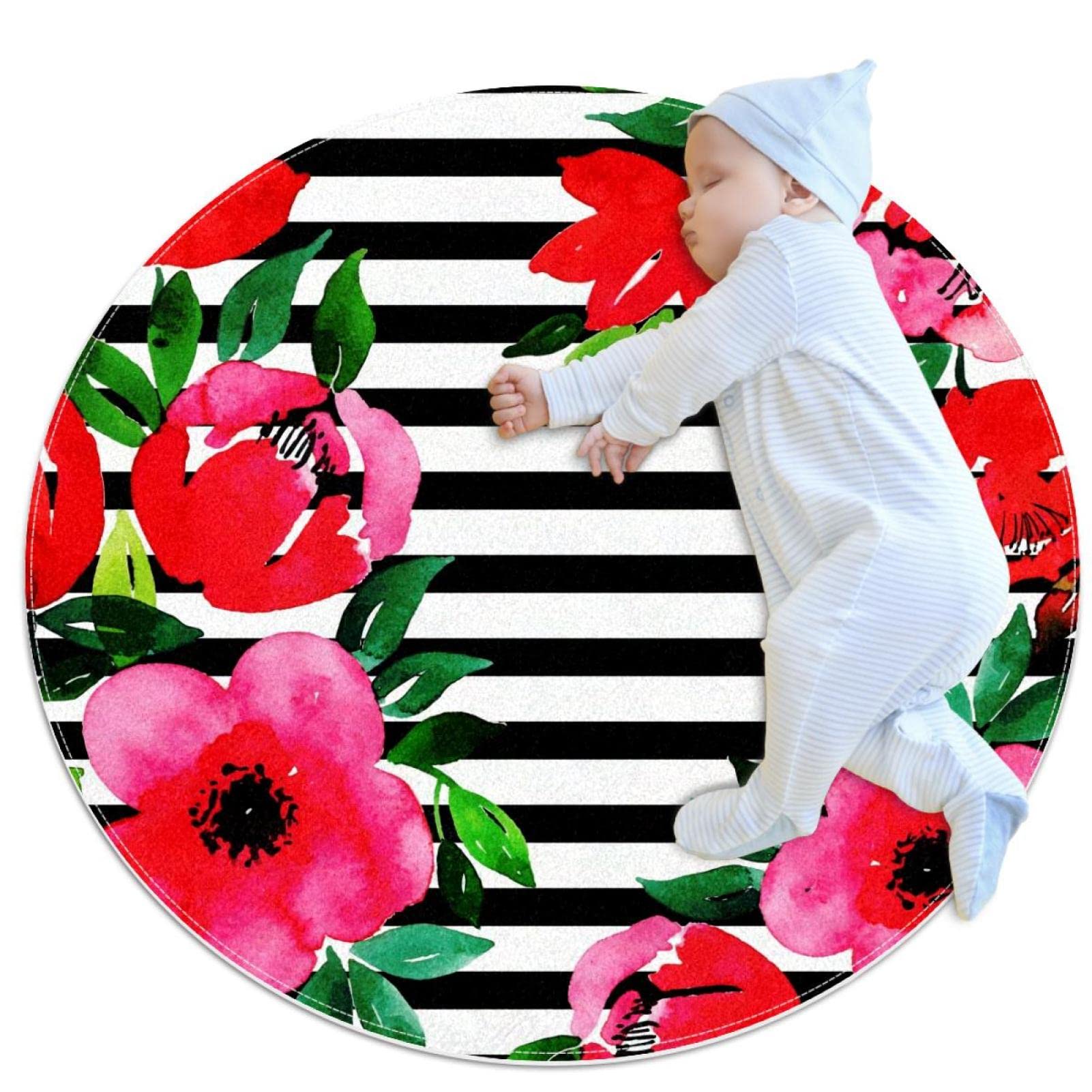 Tapis rond pour enfants à fleurs JDEZ pour coin lecture et salon