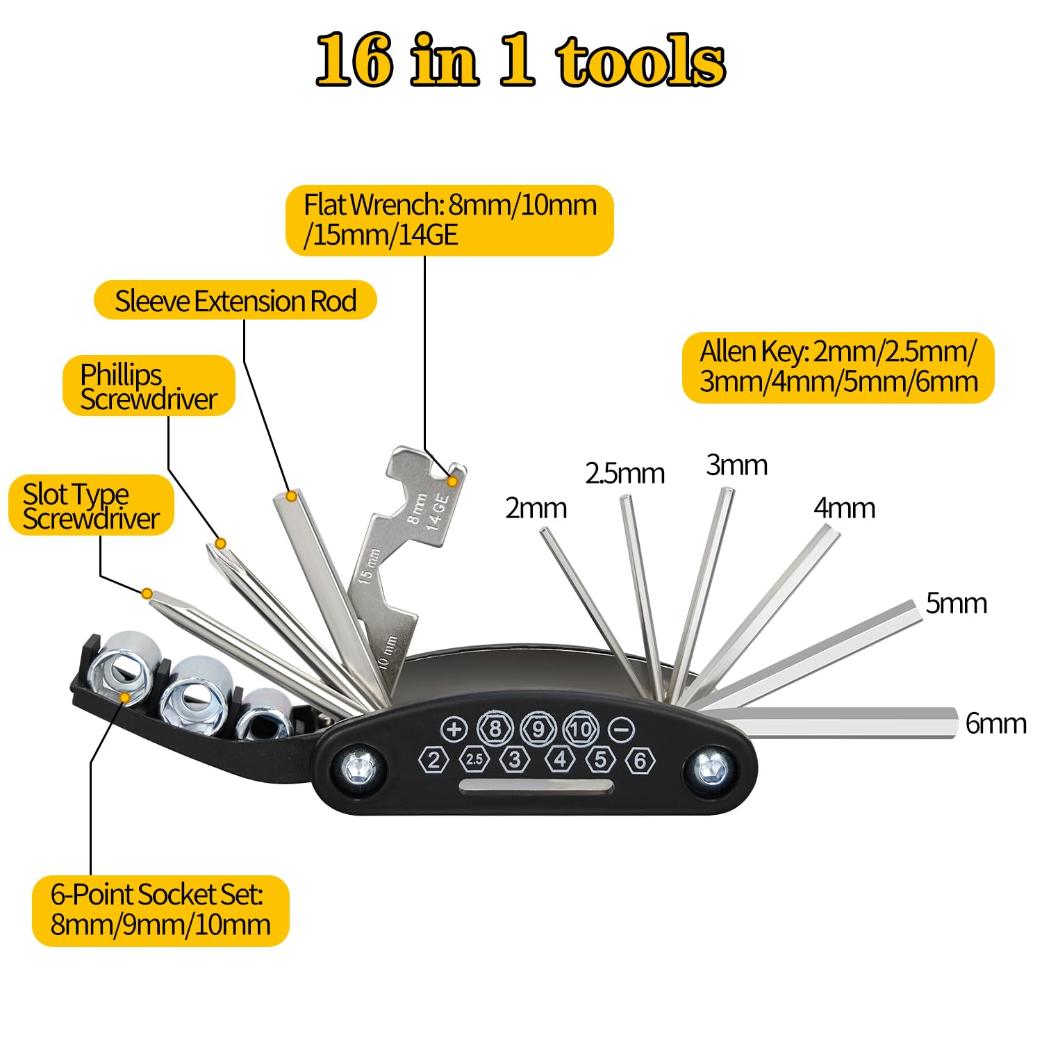 Bike Multi Tool, 16 in 1 Bicycle Multi-Tool, Bicycle Repair Tool, Portable Foldable Bike Multitool Cycling Tool