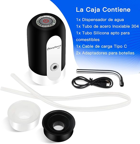 EASYSPEED Dispensador de Agua Fría Automático, 1200 mAh Eléctrico USB Bomba Grifo de Agua, Eléctrica Portátil con 2 Adaptadores para Botellas y Garrafas de 3,5,8,10,13,15,18 litros,Negro - 5