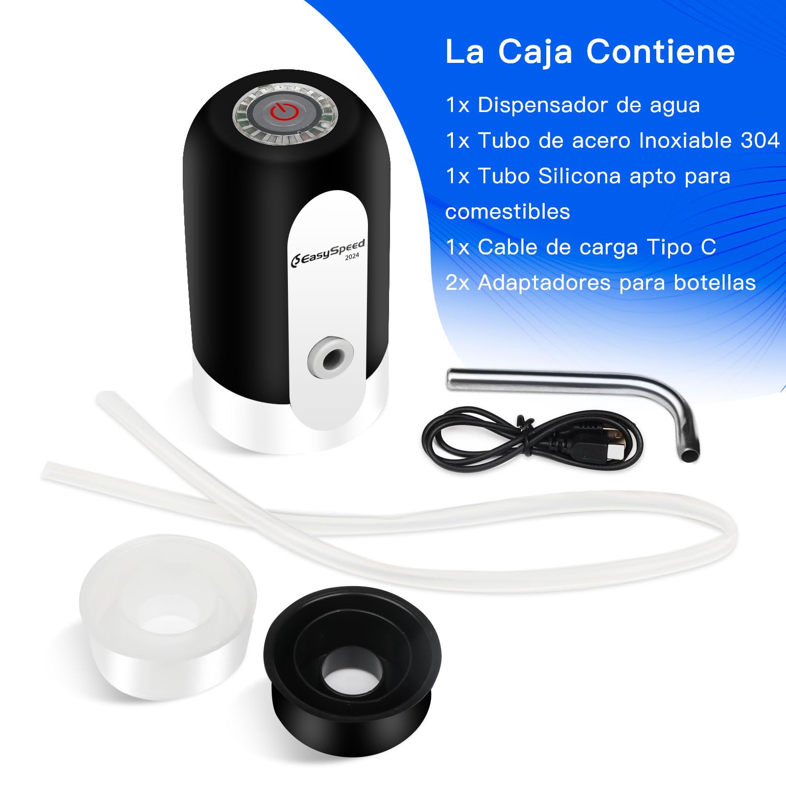 EASYSPEED Dispensador de Agua Fría Automático, 1200 mAh Eléctrico USB Bomba Grifo de Agua, Eléctrica Portátil con 2 Adaptadores para Botellas y Garrafas de 3,5,8,10,13,15,18 litros,Negro — view 5