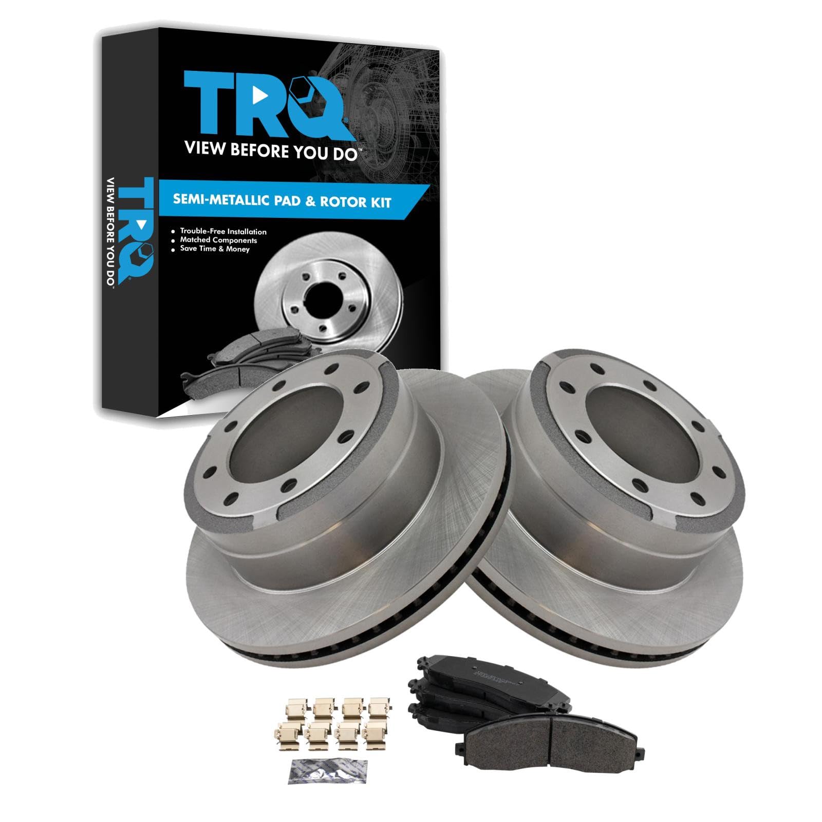 TRQ Rear Brake Pad &amp; Rotor Kit Semi-Metallic Compatible with 2013-2019 Ford F-250 Super Duty F-350 Super Duty