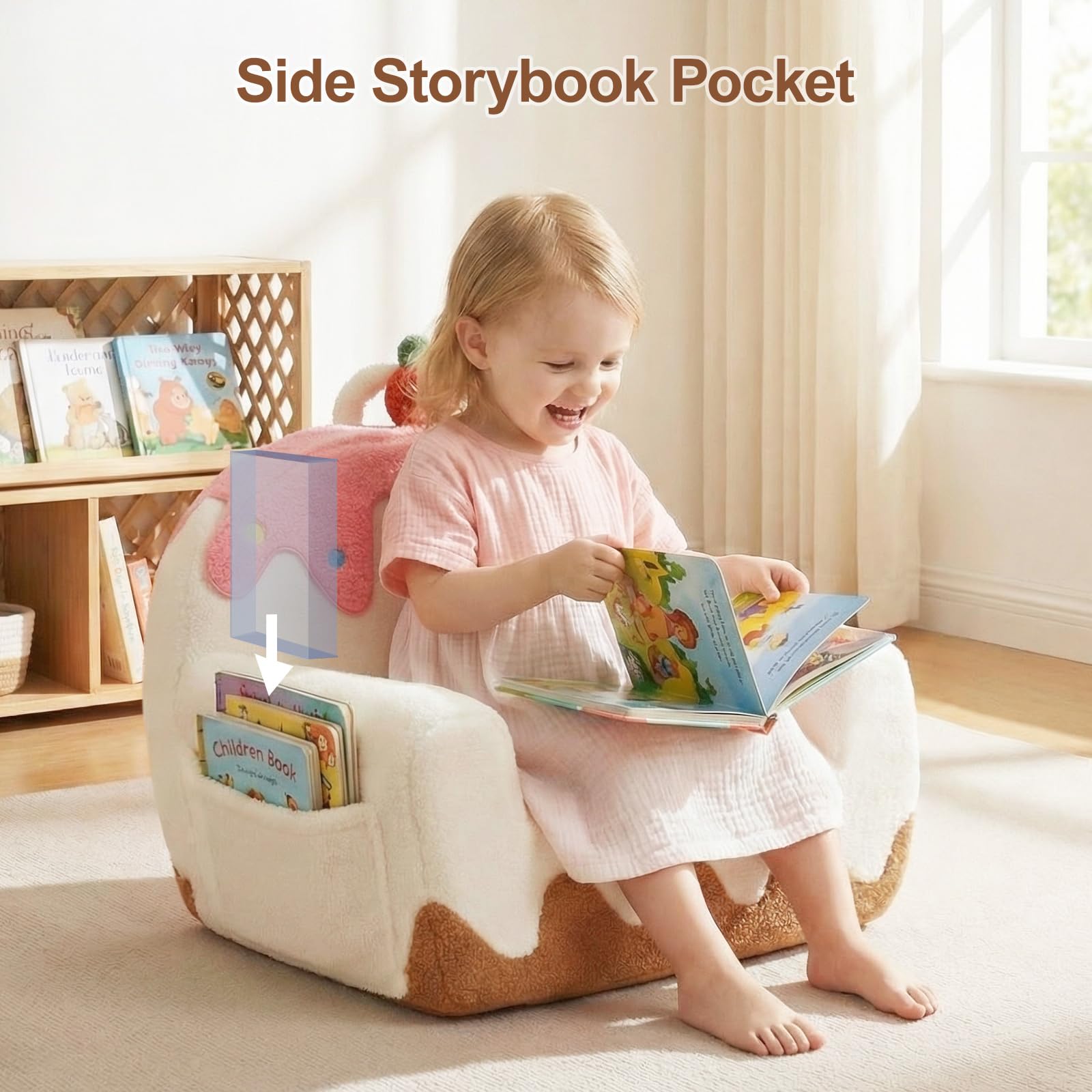 OUOZZZ Fauteuil bébé 1-3 Ans, canapé Enfant chauffeuse en Sherpa Doux, Mini Sofa pour Chambre Fille ou garçon, Design Glace Blanc crème | Sherpa doux, poche latérale et poignée de transport, siège en mousse, salle de jeux ou chambre à coucher