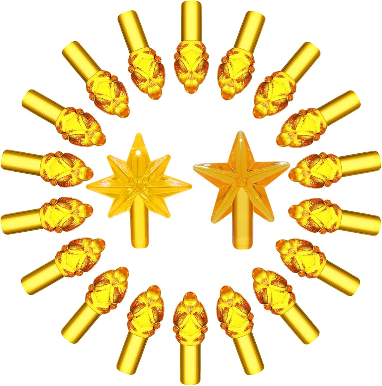 Replacement Lights Bulbs for Ceramic Christmas Tree, 217 PC Mini Twist Light Ornaments for Ceramic Tree, Multicolor Small Flame Pegs Accessories for Crafts, Assorted Colors, 6 Stars Treetops Set