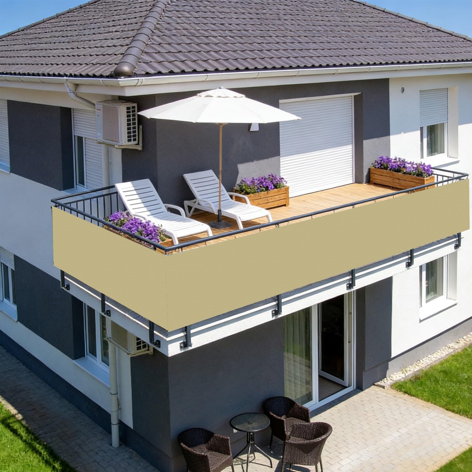 Copri Ringhiera Balcone 0.8 x 8 m Impermeabile Frangivento Protezione UV Telo da Esterno Giallo Sabbia
