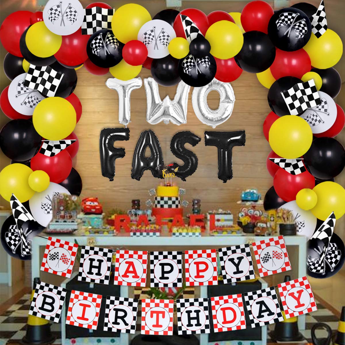 Jollyboom Two Fast Birthday Party Decorations Race Car Balloon Garland
