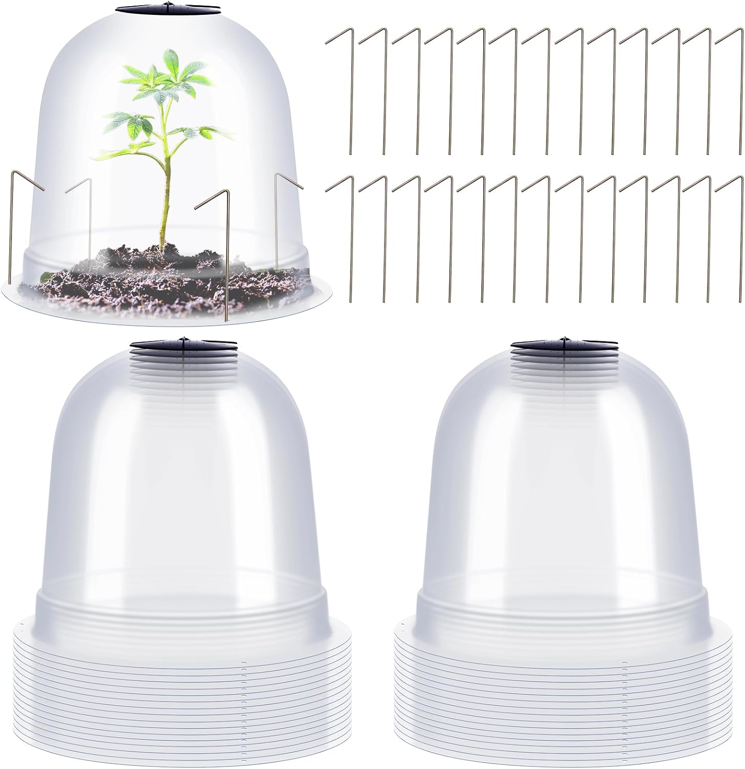Zopeal 20-Pack Garden Cloche Domes 7.68" Dia x 6.7" H - Reusable Mini Greenhouses with 80 Pegs for Seed Starting & Frost Protection