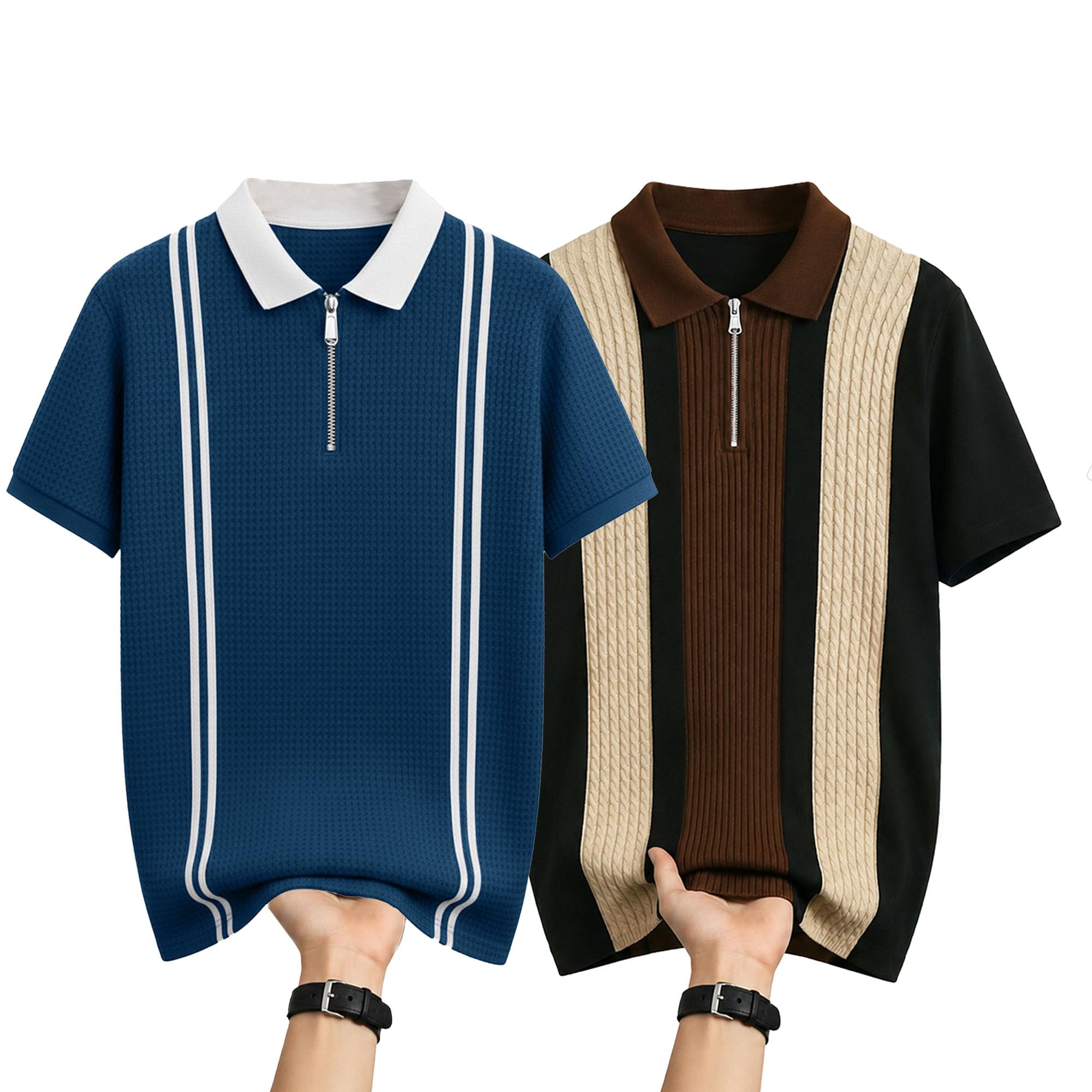 ausk Men's Polo T Shirt | Textured Knit Polo Collar Half Sleeve Tshirt | Casual Regular Fit Premium T-Shirt for Men-picture-54