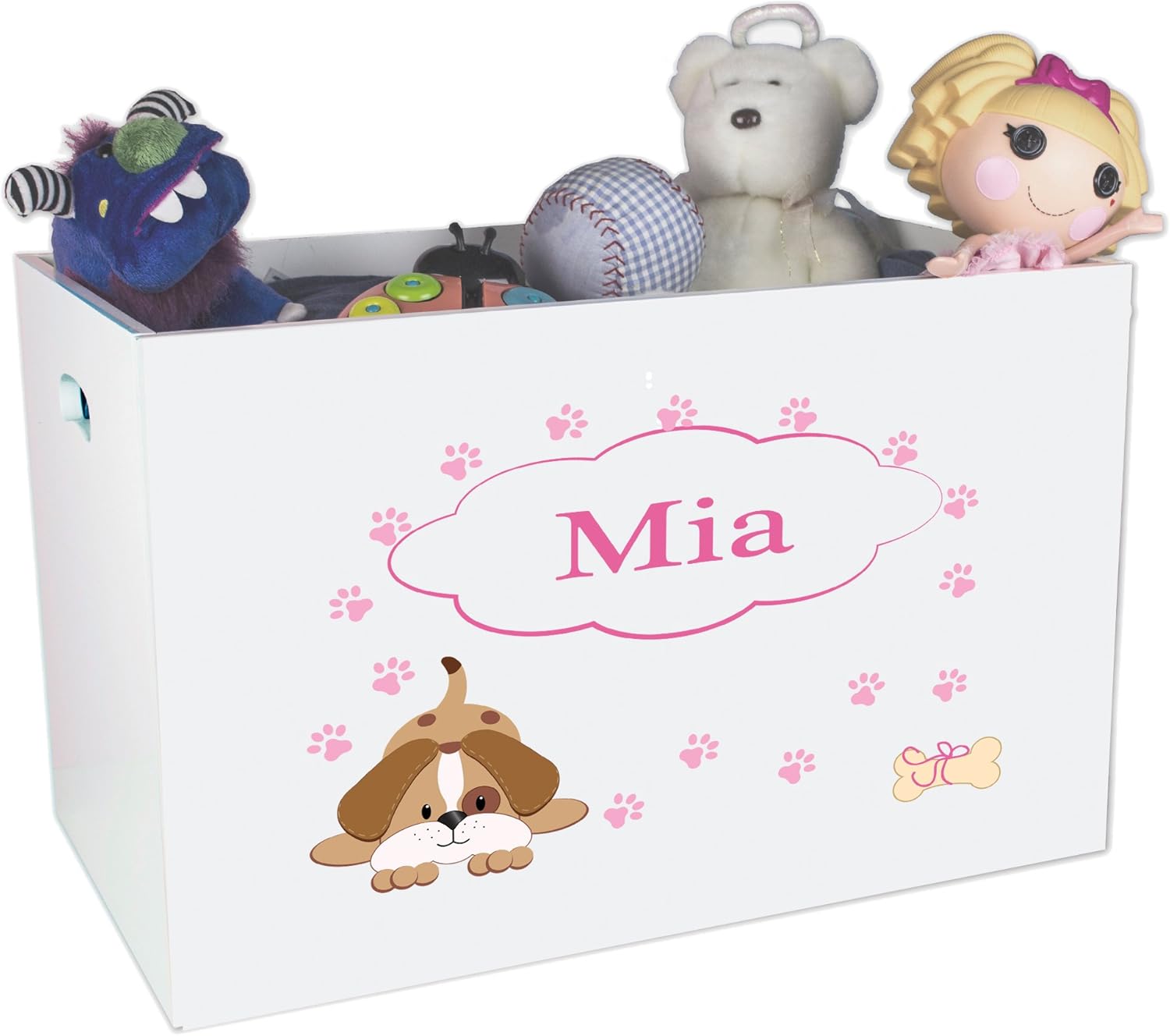 My Bambino Personalized Puppy Childrens Nursery White Open Toy Box | Baby Shower & Christmas Gift