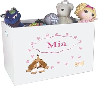 Personalized Puppy Childrens Nursery White Open Toy Box