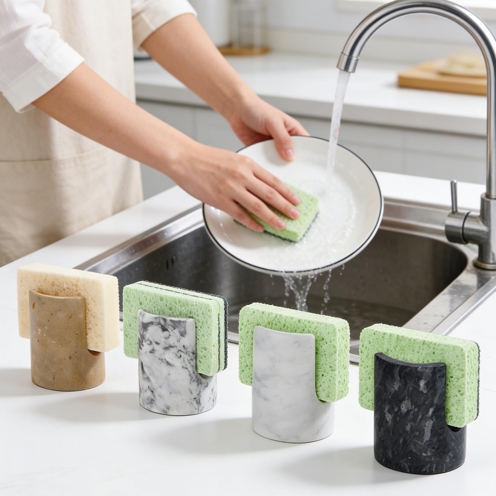 Cloudy Gray Marble Sponge Holder -7