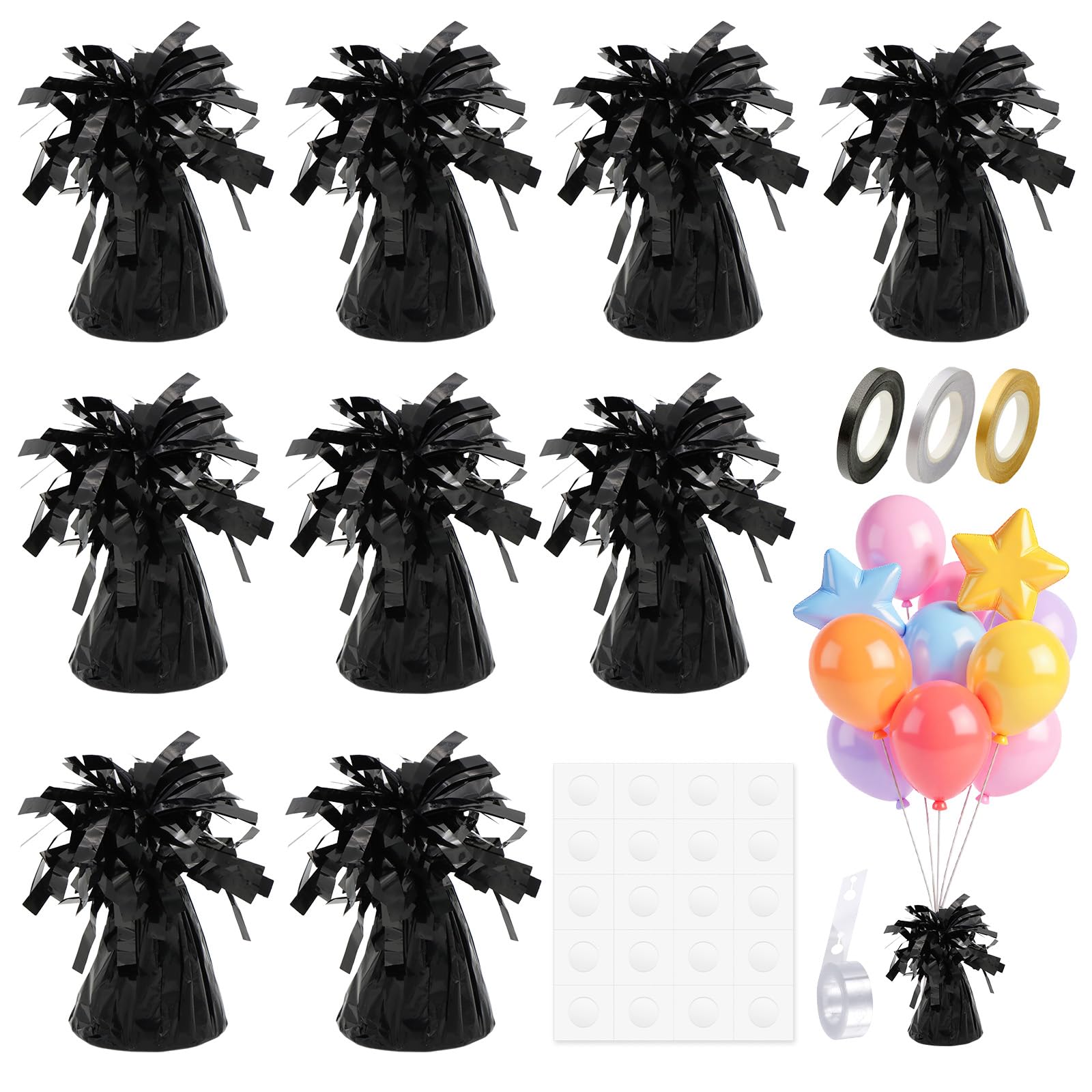 ZYNERY 10 Black Balloon Weights, Balloon Weights for Birthdays Parties, Events & Celebrations, Helium Balloon Weights, Heavy & Durable 155g