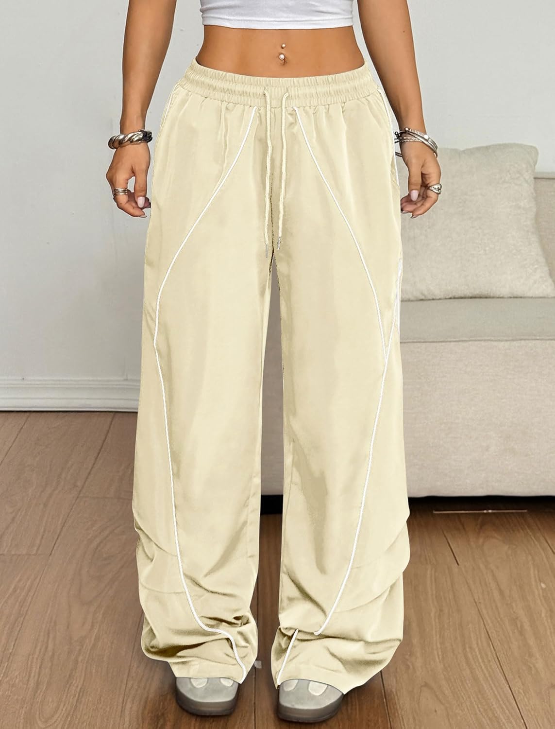 ZAFUL Womens Wide Leg Sweatpants Parachute Pants Baggy Y2K Elastic Waist Jogger Track Pants Streetwear - Image 3