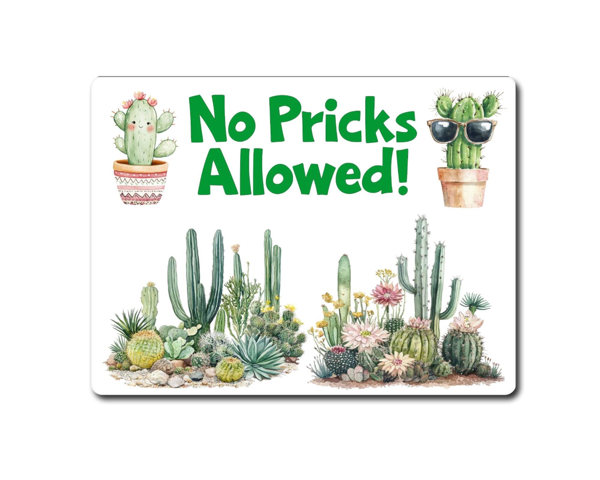 Decalarama Funny Cactus Metal Sign Gift – No Pricks Allowed - Family Fun Home Cacti Garden Novelty Aluminium Present