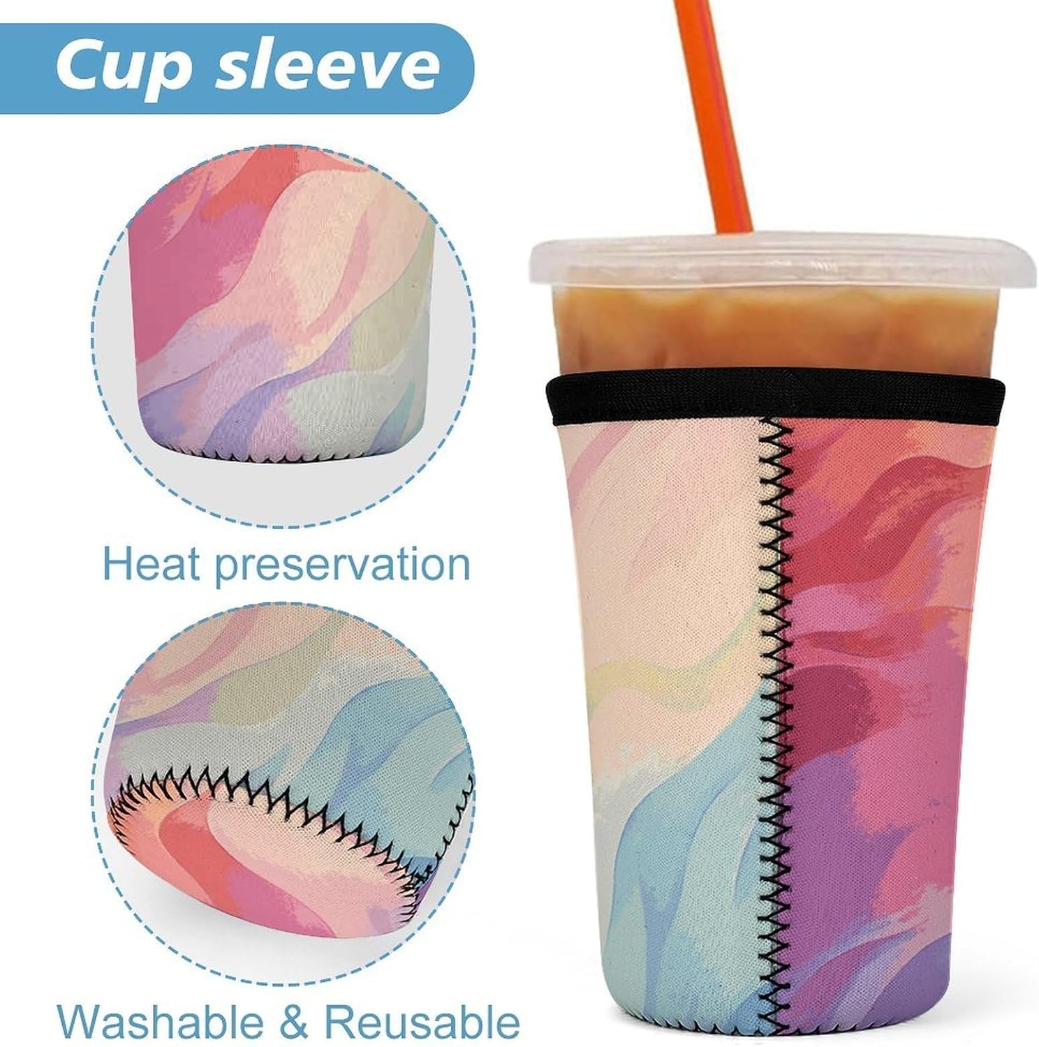 3 Pack Neoprene Cup Sleeves, Stretchy Reusable Drink Cup Cover Universal