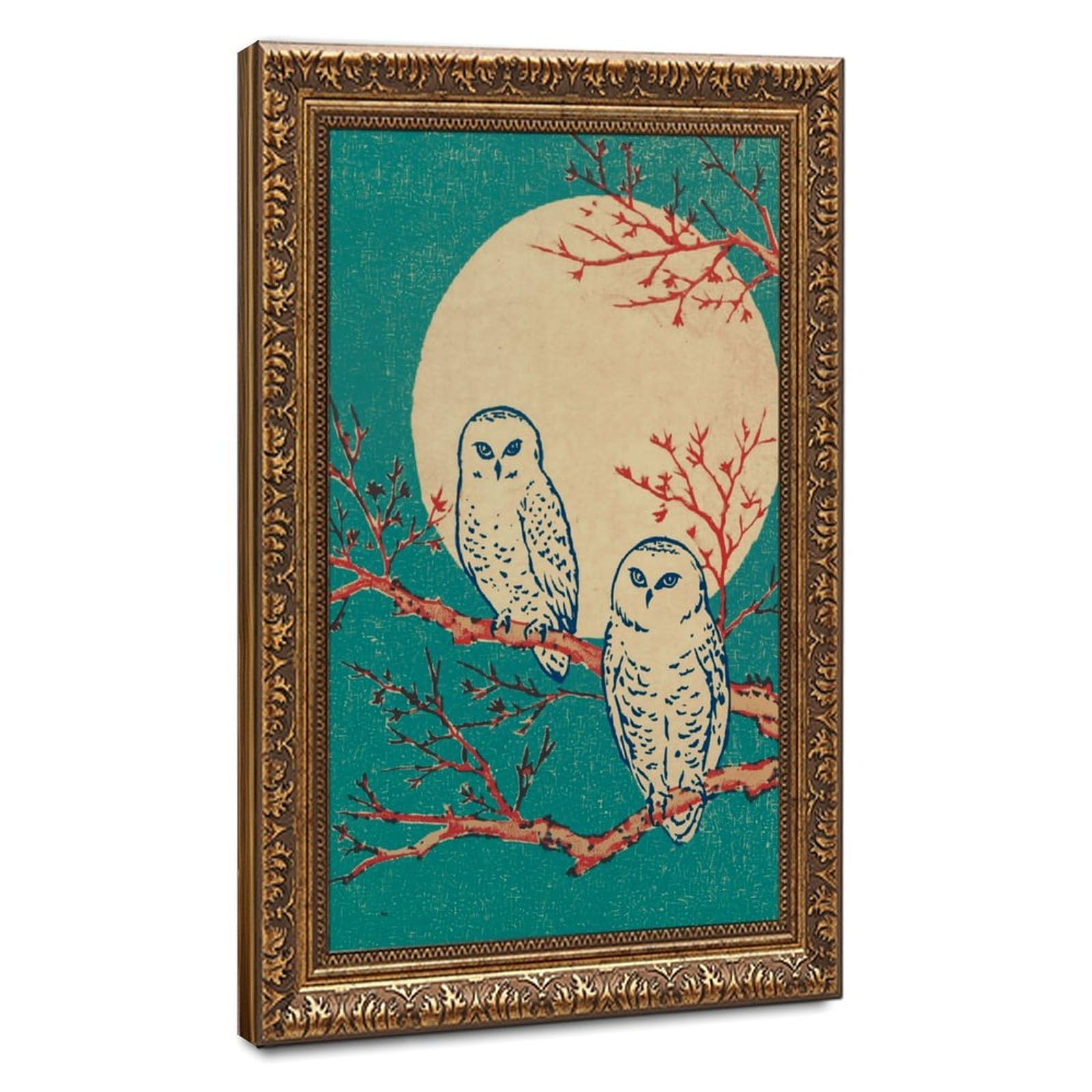 AYINUER Two Owls On Branches Moon Poster Canvas Poster