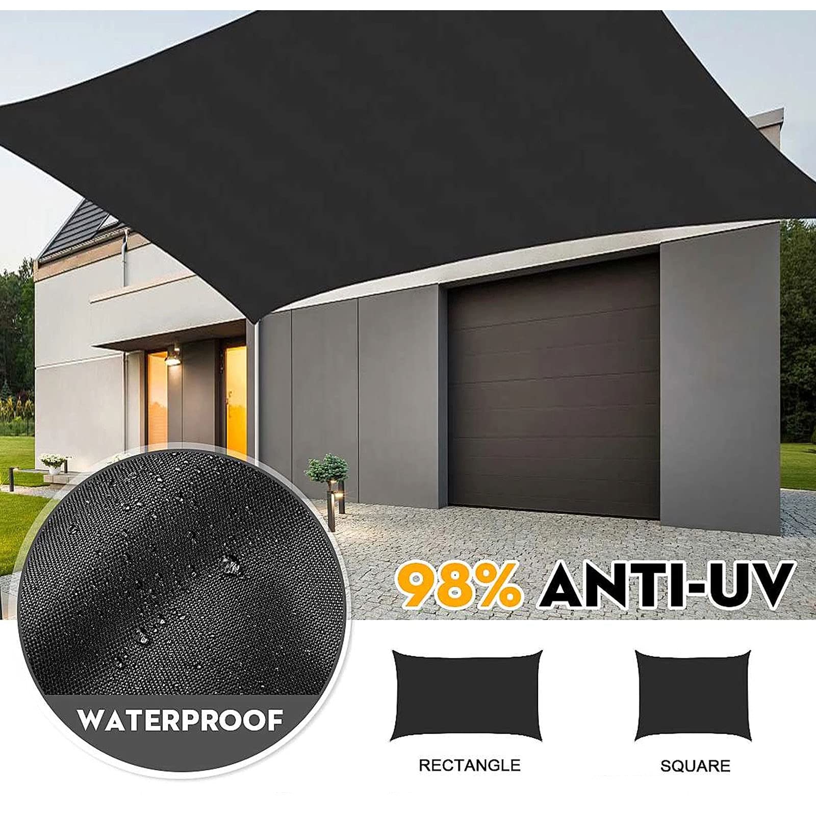 Sonnensegel für den Außenbereich, wasserdicht, Sonnenschutz für Garten, Terrasse, Pool, Pergola und Balkon, UV-Schutz, rechteckig/quadratisch, für Camping und Pavillon