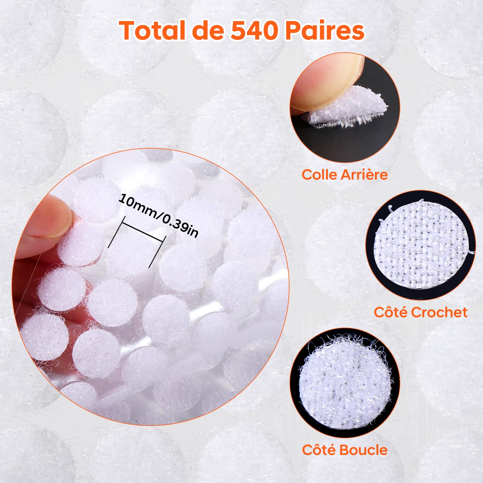 1080 Adesivi Tondi - 540 Coppie 10mm Con Sistema Gancio E Anello | Nastro Adesivo Riutilizzabile