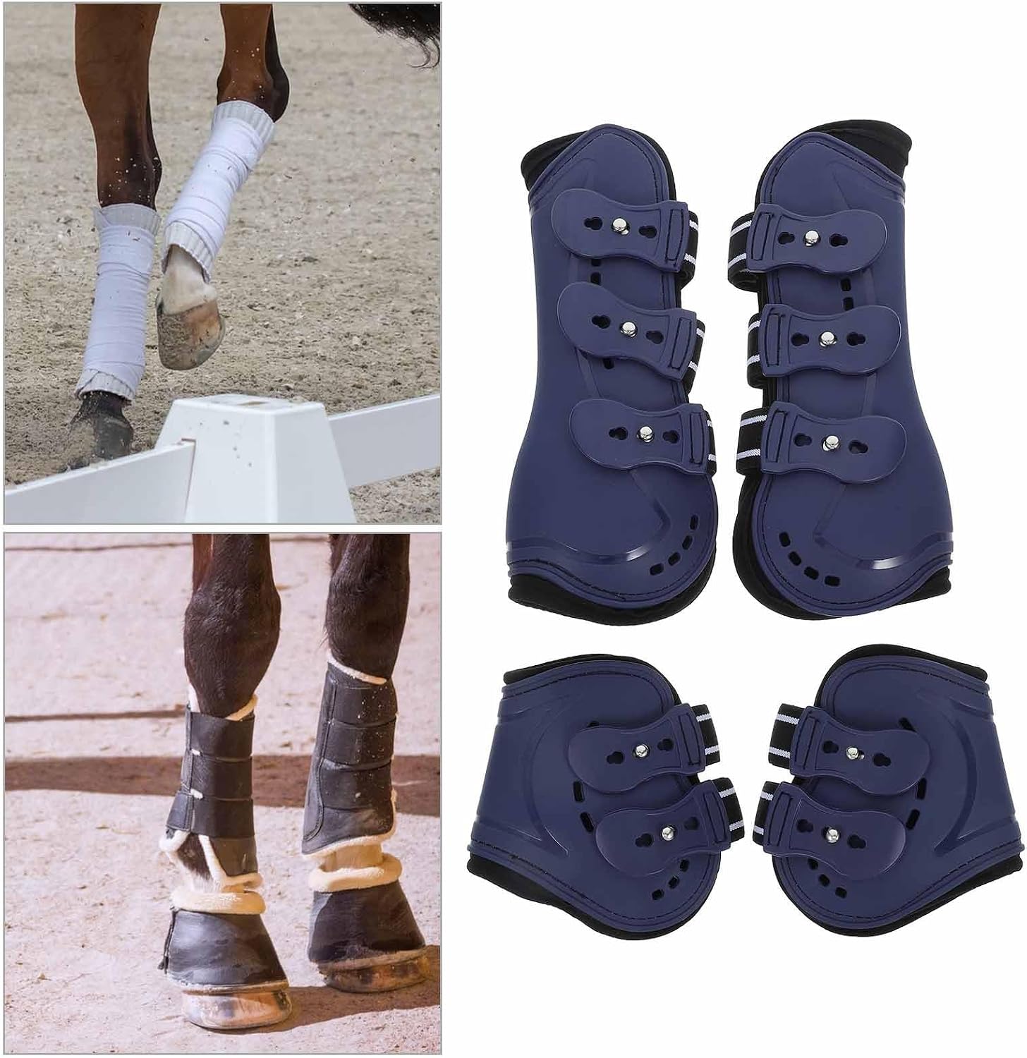 4 Pcs Horse Leg Boots Adjustable Open Front Pu Shell Protective Wraps for Jumping and Equestrian Sports, Easy to Use Horse Leg Support and Obstacle Jumping Protection