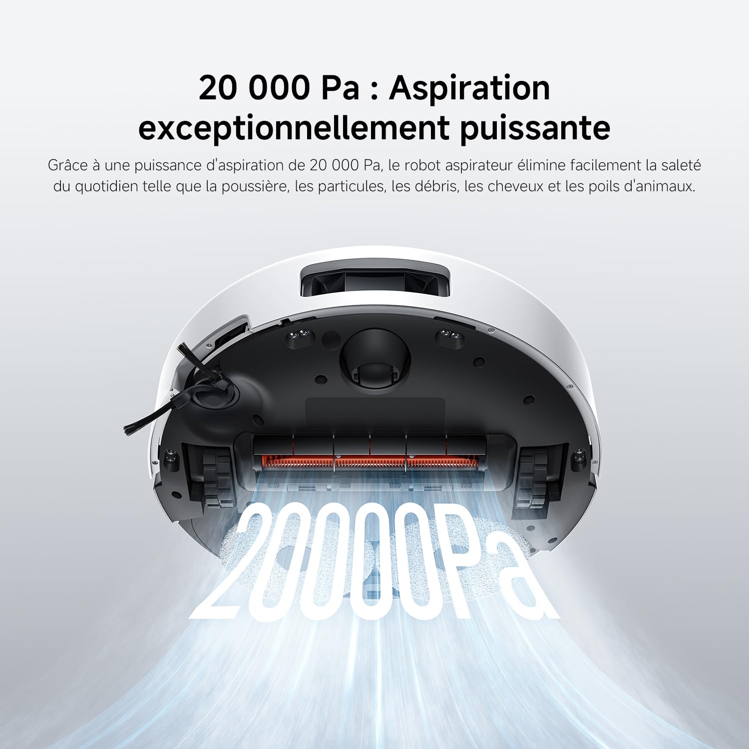 XIAOMI Robot Vacuum 5, Aspiration 20 000 Pa, AutoNettoyage à Eau Chaude 80 °C, Bras Doubles pour Coins, Navigation Laser dToF, Serpillère rétractable, Système Anti-emmêlement.