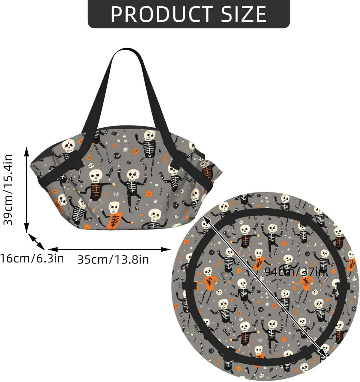 Retro Skeleton Dancing On Halloween Party (2) Pattern Foldable Camping Tote Bag Picnic Blanket Bag Portable Beach Mat Tote Waterproof Outdoor Picnic Mat Carry Bag