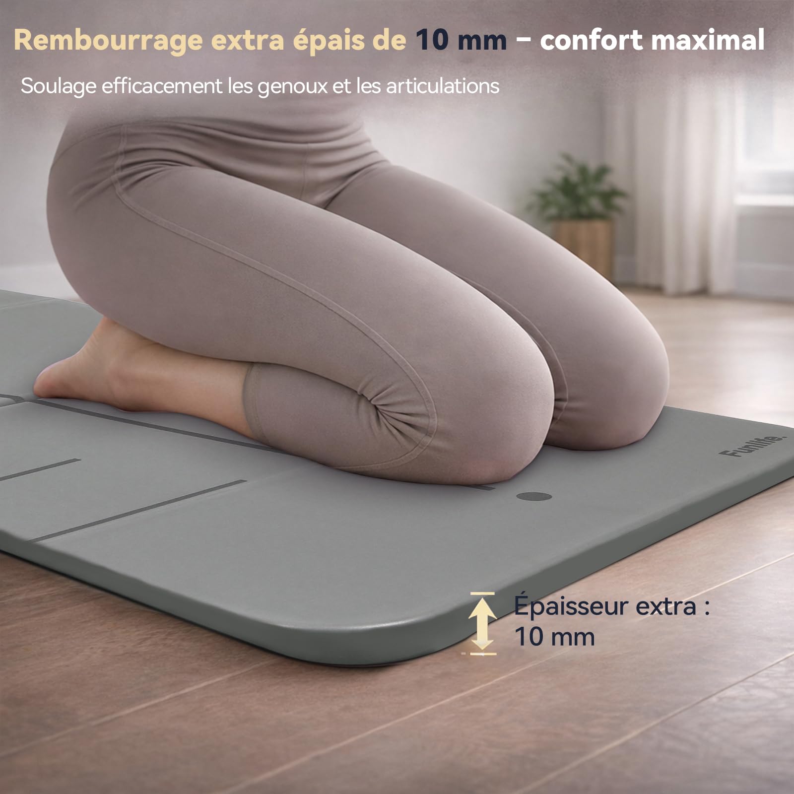 FunLife Tapis de Yoga Pliable XXL 190 × 66 cm – Épaisseur 10 mm, Tapis de Fitness et de Gym Antidérapant pour Yoga, Pilates, Entraînement à Domicile et Extérieur