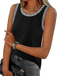 MEROKEETY Women's Sleeveless Tank Tops 2026 Summer Striped Color Block Crew Neck Casual T-Shirts Beach Vacation