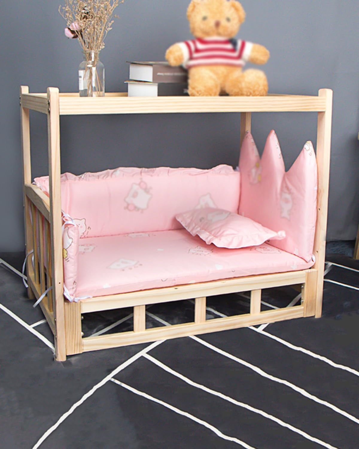 Dog Bed 2 Layer Cute Elevated Dog Bed Solid Wood Frame All Natural Pet Shelter Four Seasons Universal