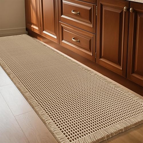 Miniatura 16 de Juego de alfombrilla de baño IM HOME 3 piezas beige, alfombrillas de baño modernas tejidas, alfombrilla de baño antideslizante absorbente,