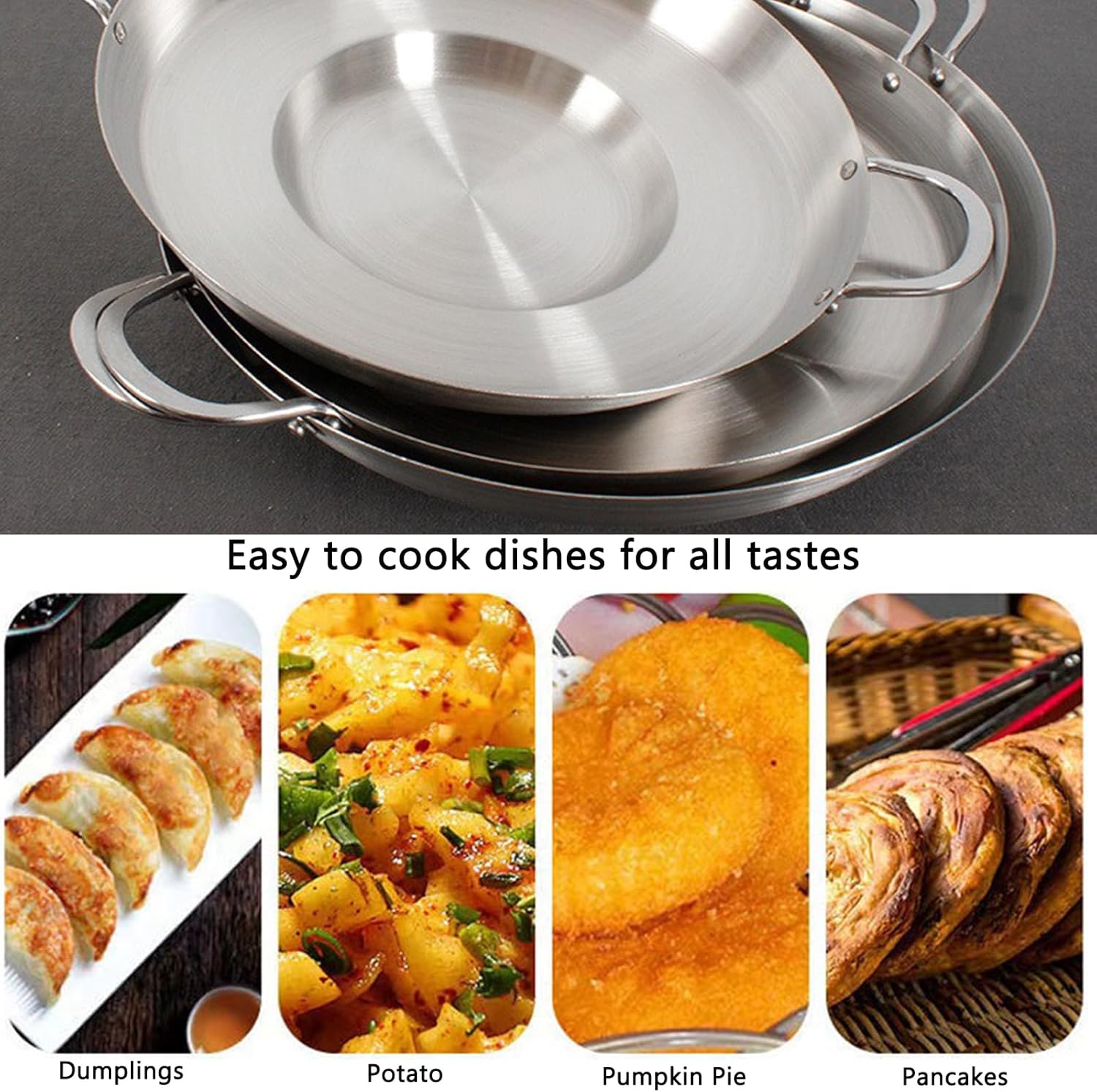 SVRITE Large Mexican Style Concave Frying Pan Wok Uncoated Non-stick Round Stainless Steel Griddle Grill Fry Pan Camping Cooking Pan for Tortillas, Fry Fish, 3 Sizes, Dishwasher Safe (38cm)