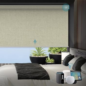 SmartWings Motorized Matter Roller Window Shades, Bouvardia Cream | 100% Blackout Automatic Smart Blinds for Indoor Window, Cordless Battery-Powered Shade Compatible with Homekit