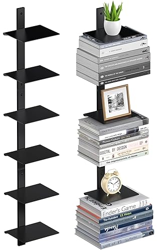 Floating Book Shelves for Wall, 6 Tier Invisible Floating Bookshelf,