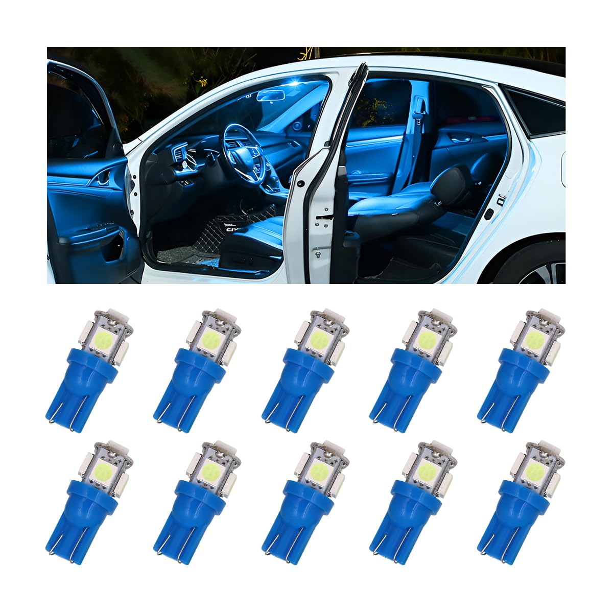 LED Light Bulb for Car, T10 LED Bulb 5SMD 5050 Chips, Replacement Bulbs for Auto Interior, Error Free Super Bright for Dome Map Door Courtesy License Plate Dashboard Lights