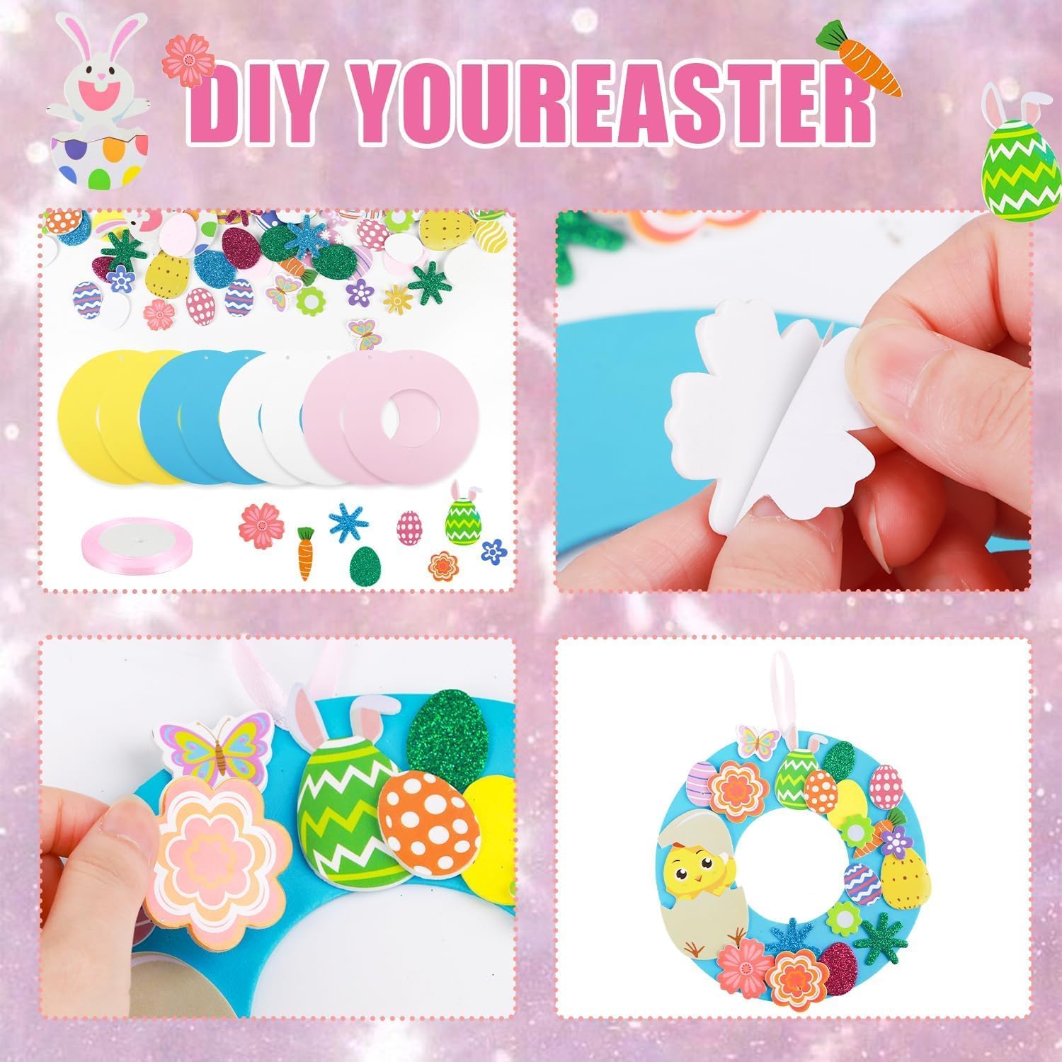 FOPINOA Foam Easter Crafts, 8 Sets Easter Craft Kits Foam Stickers Easter Foam Crafts DIY Foam Easter Stickers Arts and Crafts for Holiday Activities Easter Day Party Supplies Home Decoration