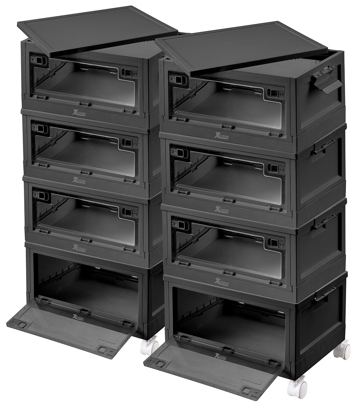 Xcase Kisten mit Deckel groß: 8er-Set Faltbare Aufbewahrungsboxen mit Deckel, 8 Rollen, 45l, schwarz (Kisten mit Kunststoff, Klarsichtboxen mit)