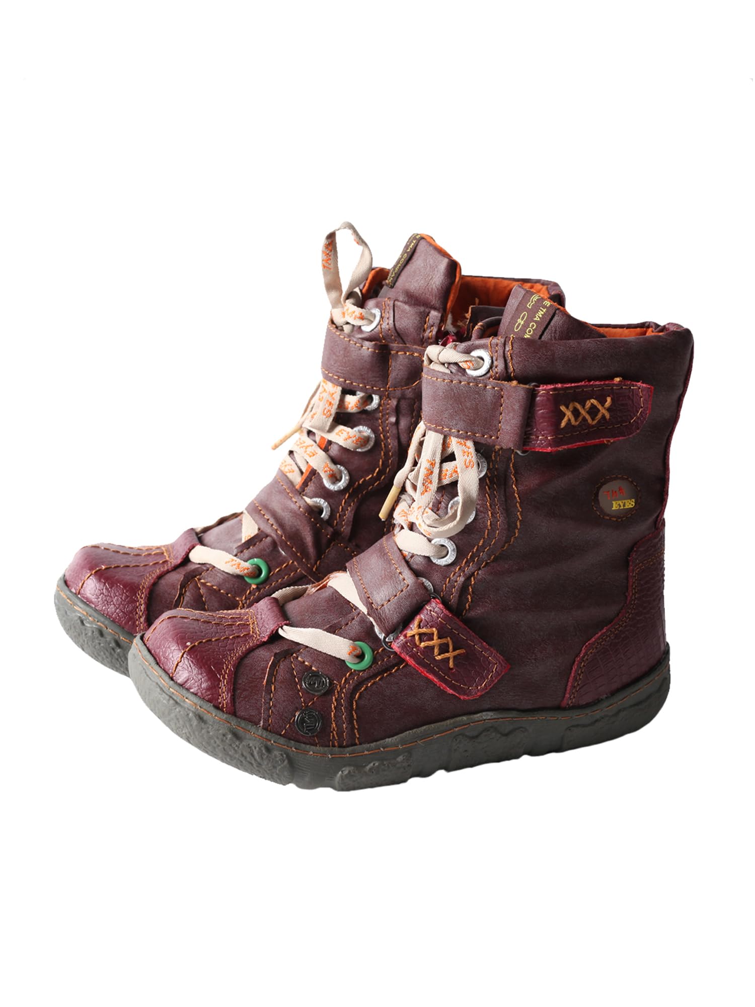 TMA EYES MAiA Womens Leather Boots - Retro Color Block Handcrafted Comfortable Stylish