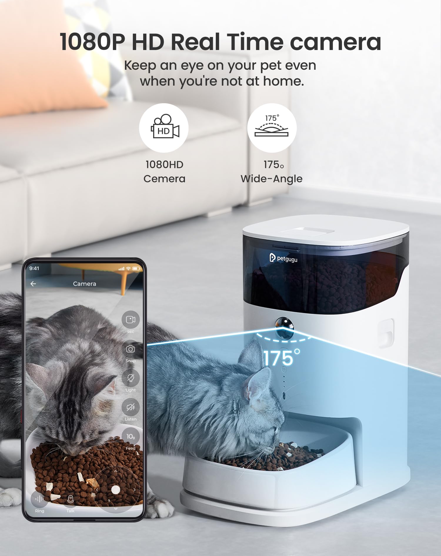 PF2 Smart Automatic Cat Feeder 3.5L WiFi Pet Feeder with Camera & Voice Call App Control Data Monitoring Timed Feeding Freshness Preservation Easy-to-Clean Ceramic Bowl – for Cats & Small Dogs - image 3