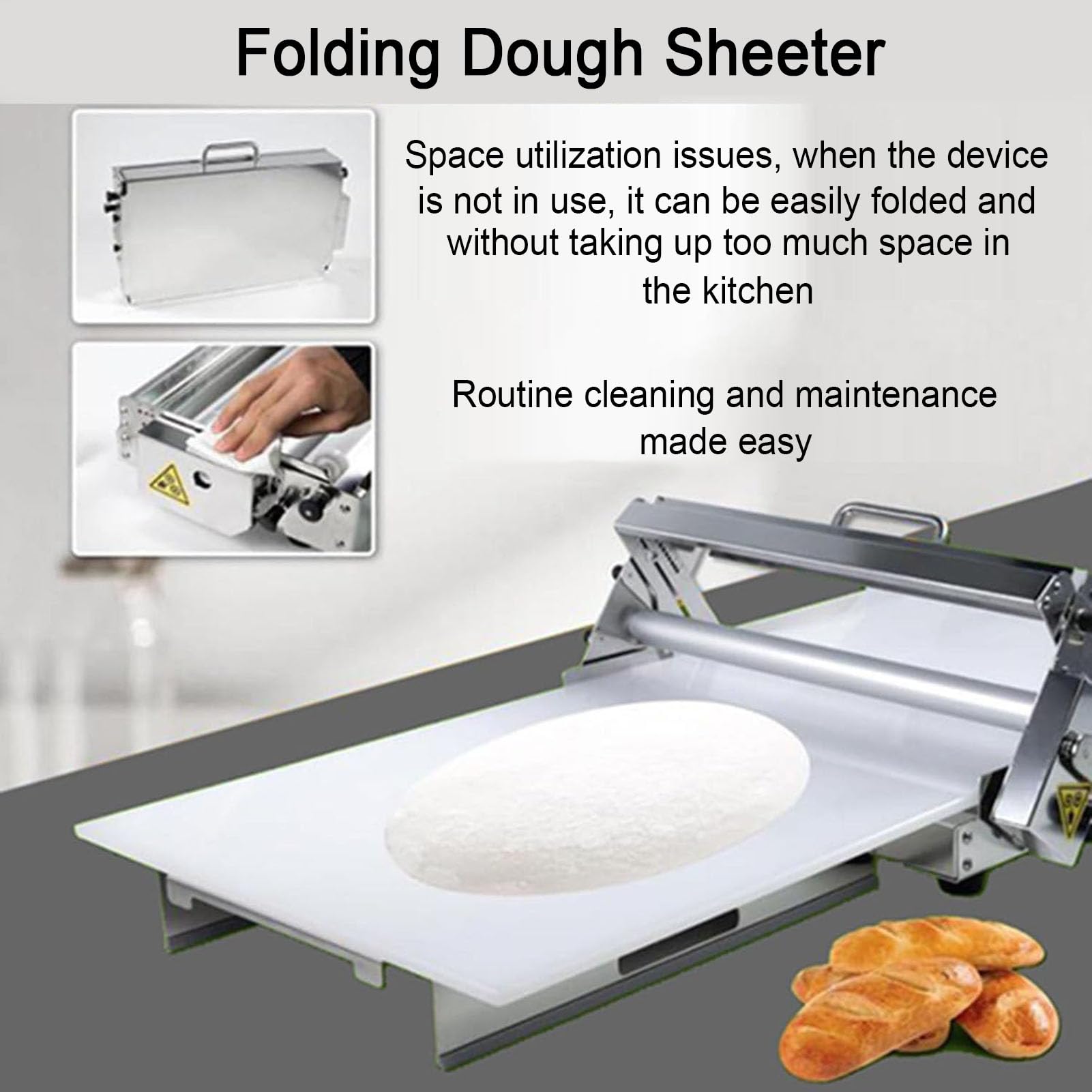 Croissant-Teigausrollmaschine, Professionelle Faltbare Teigausrollmaschine Für 0-25 Mm Teigstärke, Manueller Teigwalzer Für Pizzateig, Blätterteig, Nudelteig & Croissants