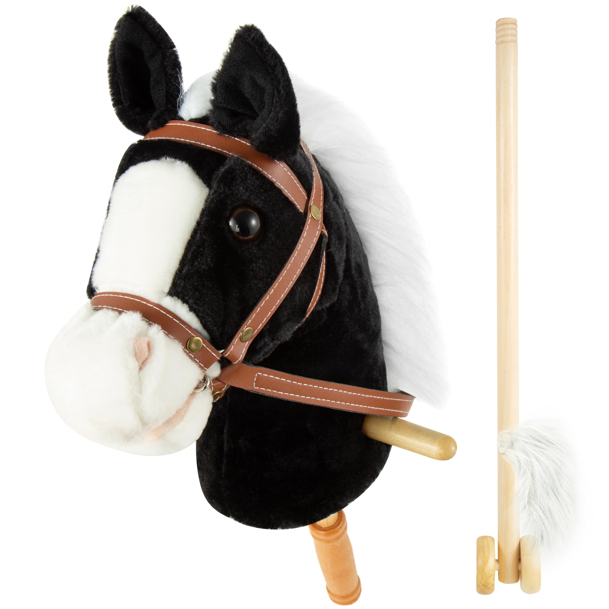 MUOVE 36'' Plush Horse Riding Stick , Handsewn Head, Sturdy Wood Stick, Plus Neighing &amp; Clip-Clop Sounds