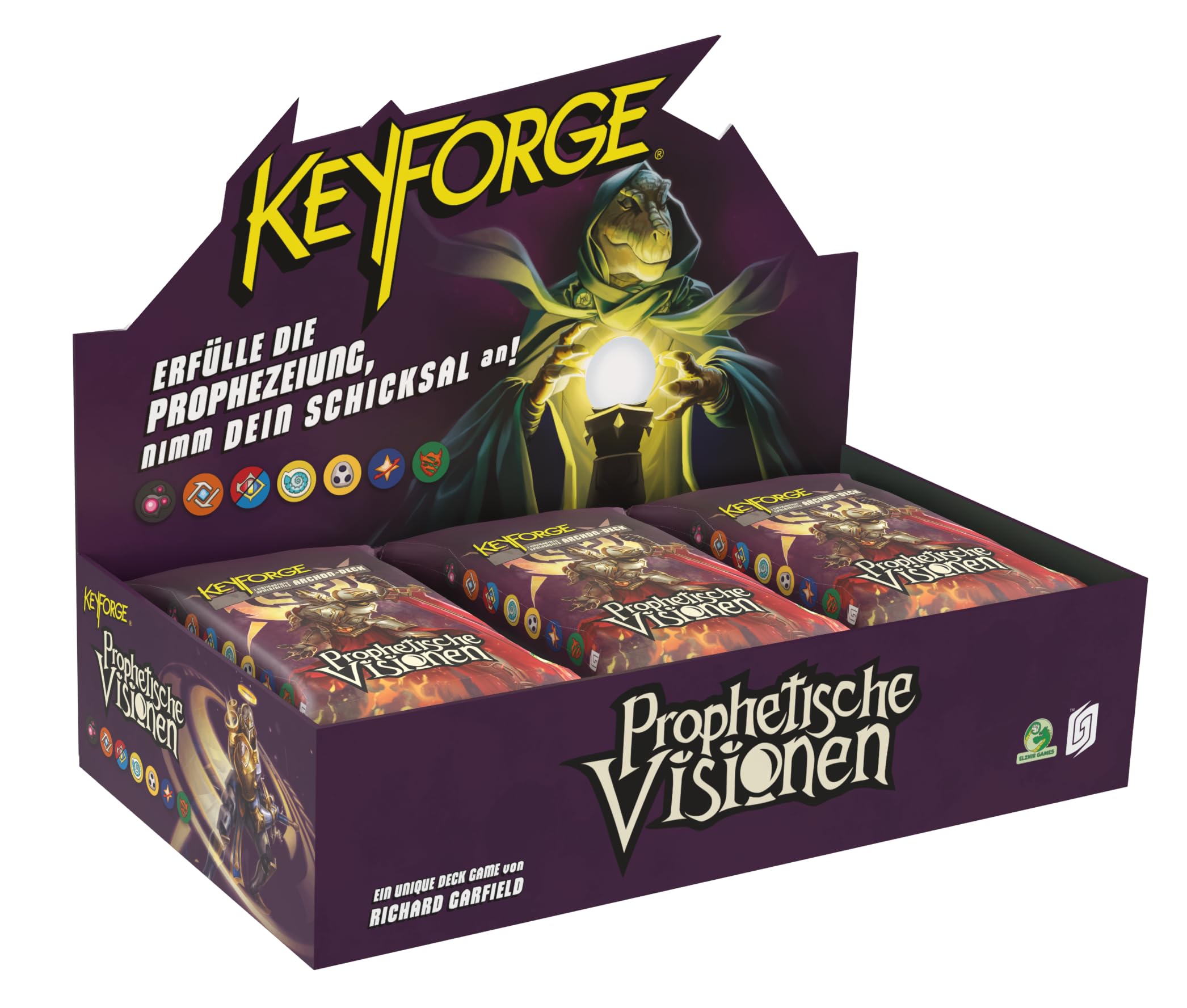 KeyForge: Visioni profetiche - Display con 12 mazzi Archon, gioco di carte duello di Richard Garfield, mazzi unici, dai 10 anni in su, 2 giocatori, tedesco