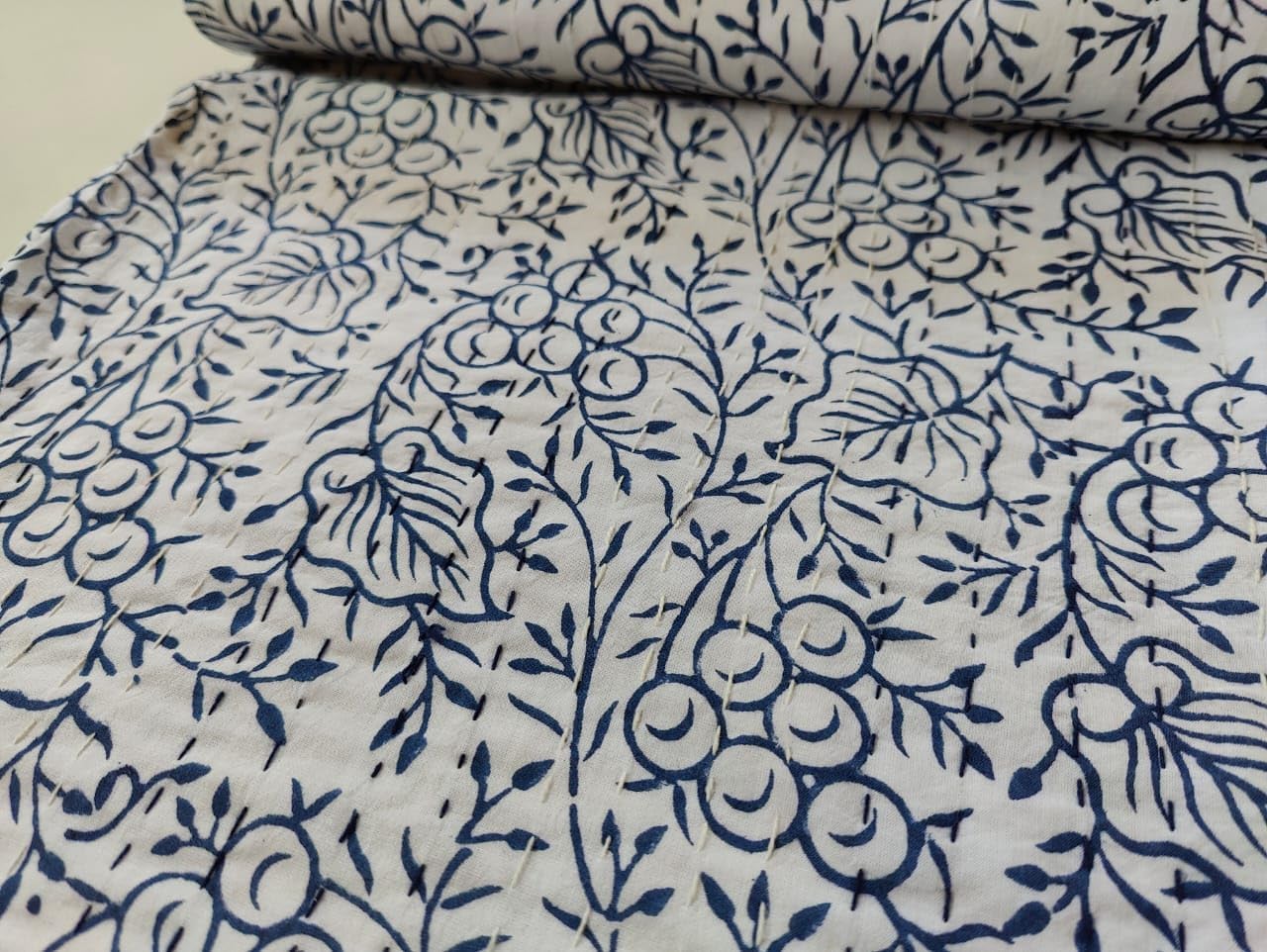 Kalap Indian Handmade Cotton Queen Kantha Quilt Traditional Twin Kantha Quilt Kantha Quilt Blanket Indian Kantha Queen Bedspreads Throw King Size Quilt Bed Cover (Blue Block, King 108 X 108 inch)